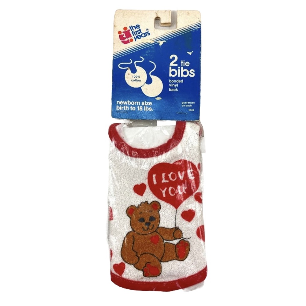 Vintage The First Years I Love you 2 Tie Bibs Newborn-18lbs